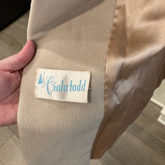 Vintage 100% Cashmere Coat Size Medium Mink Fur Collar MCM 60s 50s 3/4 Sleeves - Picture 12 of 13